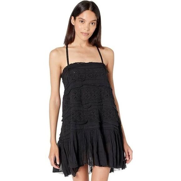 NEW FREE PEOPLE FP ONE Sz S SHAILEE CROCHET LACE GAUZE EMBROIDERED SLIP - Picture 4 of 10
